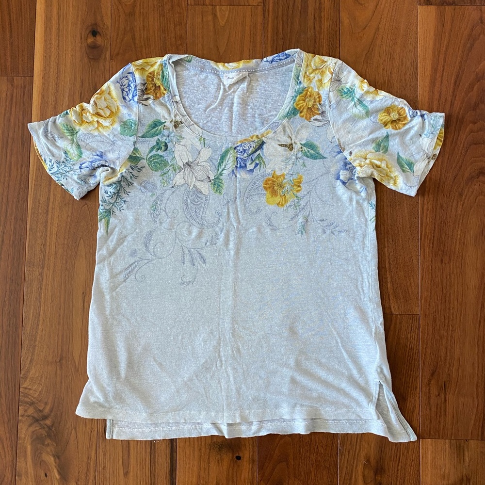 Anthropologie Meadow Rue Floral Linen Tee